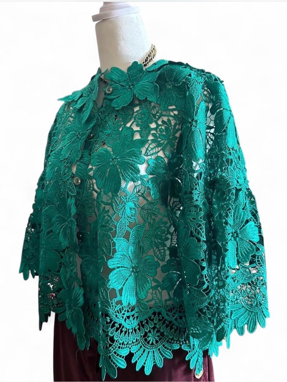 Emerald Floral Lace Cape Jacket - Unbranded